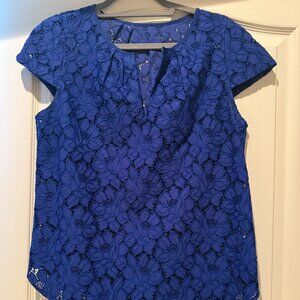 JCrew | Cap-Sleeve Floral Lace Top | Royal Blue | Size: 8